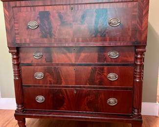 Antique Empire Flame Mahogany Chest of Drawers