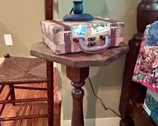 Antique Octagonal Pedestal Lamp Table
