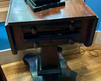Antique Walnut Drop-Leaf Work Table / Sewing Stand