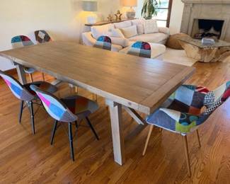 Wood Dining Table with Patchwork Chairs