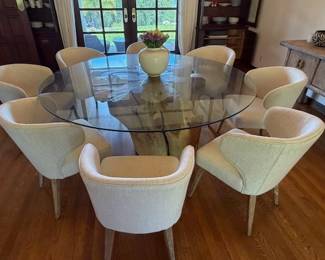 Dining Table, Natural Wood with Glass Top