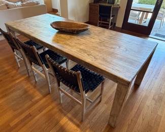 Wood Dining Table ~ 4 Leather Woven Chairs