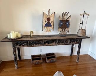Dark Wood Console ~ Ethnic Bird Sculptures