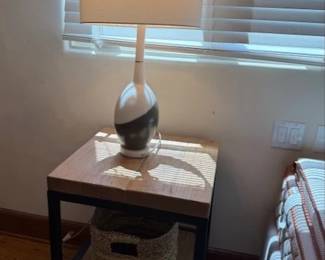 Pr. Wood and Metal Side Tales ~ Marble Lamps