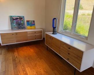 Pr. White/Wood Sideboard Cabinets