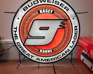  1976 CERAMARTE BUDWEISER CLUDSDALE DECANTER (CS33), THIS PARTICULAR DECANTER IS CONSIDERED ONE OF THE RAREST AND MOST SOUGHT AFTER PCS IN THE ENTIRE ANHEUSER BUSCH BREWERIANA COLLECTION, CIRCULAR BUDWEISER NEON SIGN NASCAR DRIVER 39 KASEY KAHNE, BUDWEISER "WORLD'S CHAMPION CLYDESDALE TEAM" LIGHTED BAR SIGN & CLOCK, 