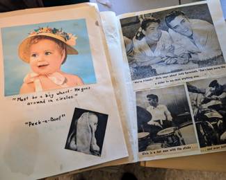A scrapbook of babies and a scrapbook of Elvis clippings