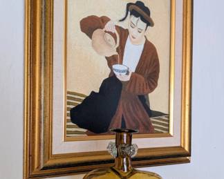 Needlepoint picture, hand blown glass