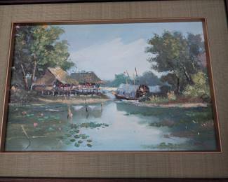 Original painting of Thai fishing village