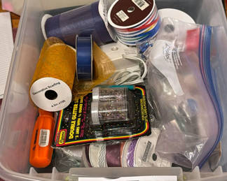 Lot 143: Assorted Craft Supplies and Woven Baskets