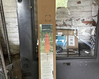 Lot 606: 9-Foot Aluminum Market Umbrella and 30.8-Lb Umbrella Base