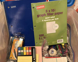 Lot 126: Office supplies assortment: sticky notes, graph paper, file folders, and copy paper