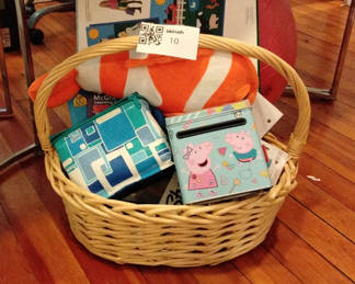 Lot 10: Basket of children's school supplies and Nemo