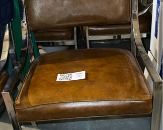 Lot 323: (4) Vintage Brown leather Arm Chairs with Polished Chrome