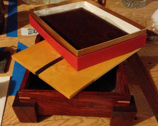 Lot 268: Bosca Leather Notebook and Wooden Valet Box