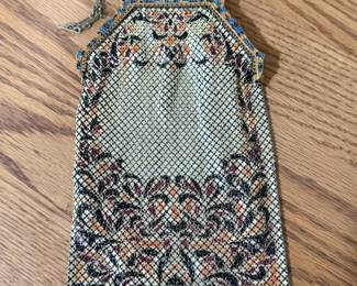 antique deco metal mesh bag with original silk lining 