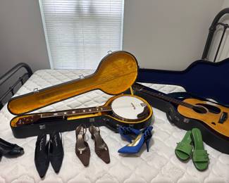 overview of items plus an full size iron bed and like new mattress 