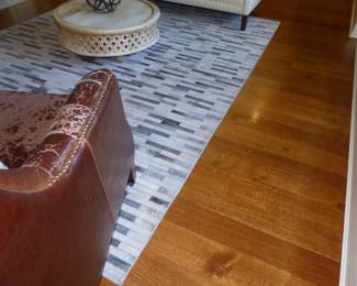 Neutral sofa, Pair of Club Chairs (As Is), Round Coffee table, Area Rug,