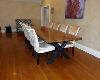 Roche Bobois Dining Table, 8 Armless Dining Chairs (Designer Unkown)