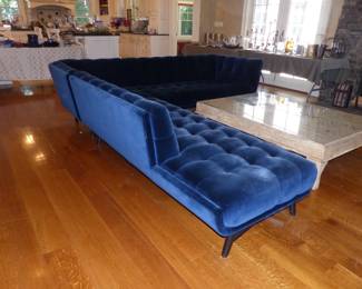Contemporary Roche Bobois Profile Sectional Sofa & Chaise Designed By Roberto Tapinassi & Maurizio Manzoni, Intricately Carved Coffee Table