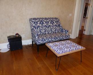 Blue & White Loveseat, Custom Coffee/Side Table