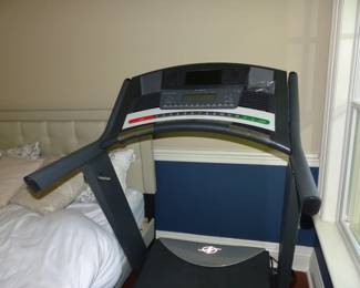 Upholstered Bed, Night Table, Treadmill