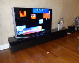 Black Sleek Floating Media Console, Large TV, Bric-A-Brac