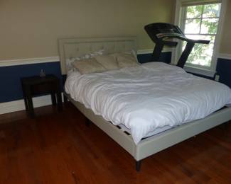 Upholstered Bed, Night Table, Treadmill