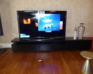 Black Sleek Floating Media Console, Large TV, Bric-A-Brac