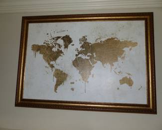 Decorative Framed Gold Foil Map