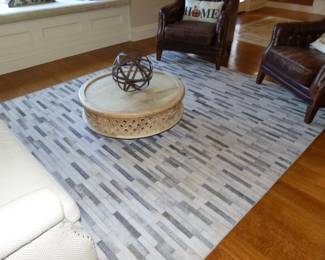 Neutral sofa, Pair of Club Chairs (As Is), Round Coffee table, Area Rug,