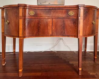 Antique Flame Mahogany Buffet with Satinwood Trim and Oval Brass Hardware. Measures 72" W x 26" D x 40" H. Photo 1 of 8.   