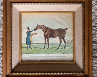 Antique Equestrian Etching. Measures 10.5" x 10.5" Overall. 