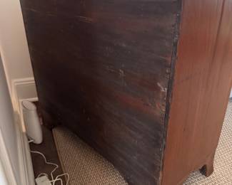 Antique Mahogany Hepplewhite Style Chest of Drawers with Oval Brass Hardware.  Measures 38.5" W x 18.5" D x 33" H. Photo 7 of 7.