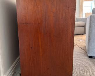 Antique Mahogany Hepplewhite Style Chest of Drawers with Oval Brass Hardware.  Measures 38.5" W x 18.5" D x 33" H. Photo 3 of 7.