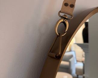 Jamie Young-Style Round Mirror with Leather Hanging Strap. Measures 34" H. Photo 3 of 3. 