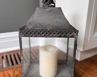 Antique Grey Finish Lantern. Measures 10" x 7" x 19" H. Photo 2 of 2.