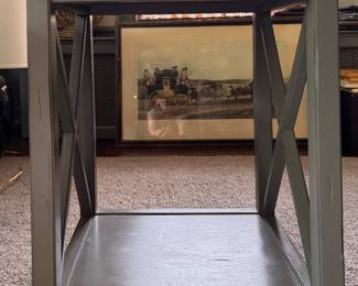 Grey Lacquered Open Back Side Table with Lattice Sides. Measures 21" W x 16" D x 24" H. Photo 1 of 2. 