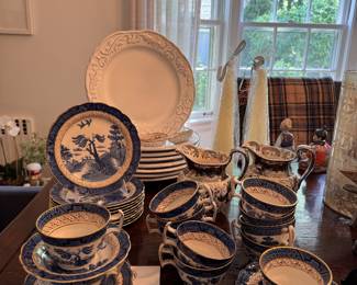 Booths Real Old Willow Tea Cups & Saucers and Dessert Plates. 