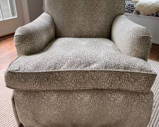 Pair of Cheetah Print Fabric Upholstered Club Chairs with Down Filled Cushions. Each Measures 32" W x 40" D. Photo 1 of 5. 