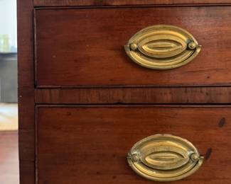 Antique Mahogany Hepplewhite Style Chest of Drawers with Oval Brass Hardware.  Measures 38.5" W x 18.5" D x 33" H. Photo 2 of 7.