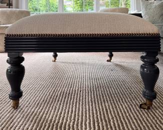 Neutral Upholstered Ottoman with Nailhead Trim & Grey Lacquered Frame.  Measures 30" x 40" x 18" H. Photo 1 of 3. 