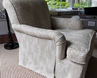 Pair of Cheetah Print Fabric Upholstered Club Chairs with Down Filled Cushions. Each Measures 32" W x 40" D. Photo 2 of 5. 