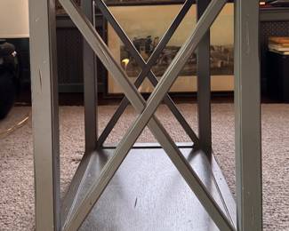 Grey Lacquered Open Back Side Table with Lattice Sides. Measures 21" W x 16" D x 24" H. Photo 2 of 2. 