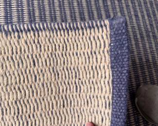 Land of Nod Blue & White Stipe Wool & Cotton Rug. Measures 8' x 10'. Photo 4 of 4. 