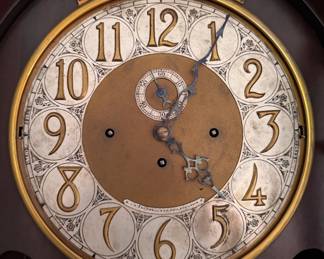 J.E. Caldwell & Company of Philadelphia Mahogany Grandfather Clock Presented to Gilbert Raynolds Combs Founder of The Combs Broad Street Conservatory of Music.  Photo 2 of 6.  