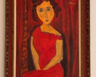 Harriet Wiseman Portrait of a Redhead. Oil on Canvas. Signed by Artist. Measures 32" W x 44" H. Photo 1 of 3.  
