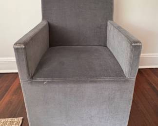 Set of 6 RH Ellison Track Arm Dining Chair in Light Grey Velvet Upholstery. On Casters. Each Measures 24" W x 26" D with 19" Seat Height. Photo 1 of 3. 
