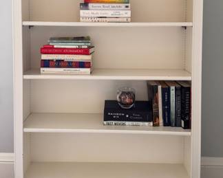 White 4-Shelf Bookcase. Measures 36" W x 12" D x 48" H. 