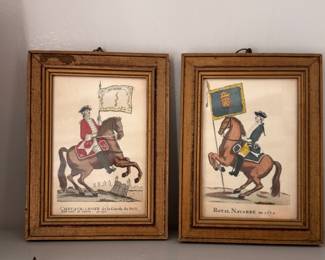 Mini Hand-Colored Military Engravings. Each Measures 3" x 5" Overall. 